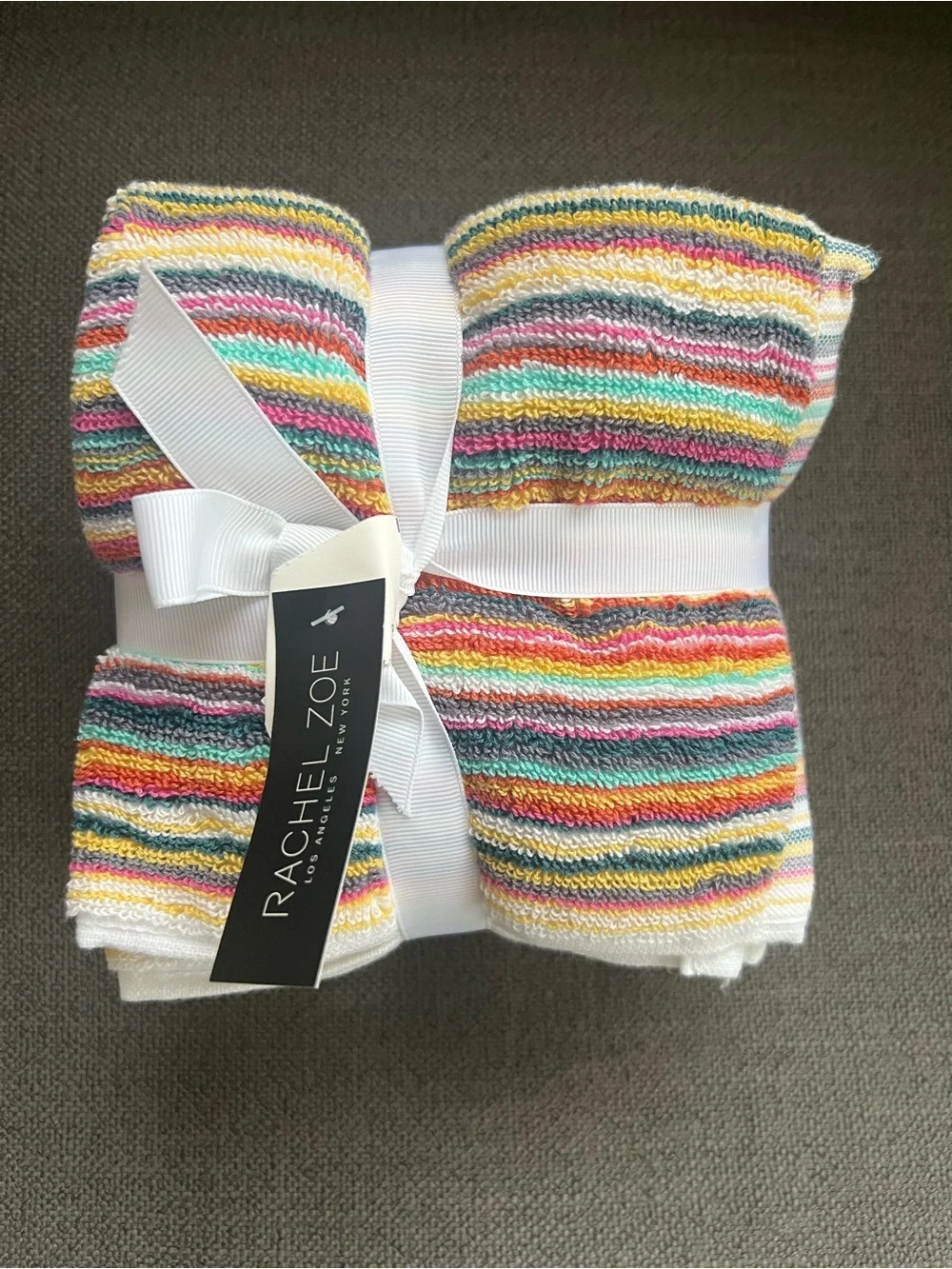 9pc Rachel Zoe Rainbow Bath towel Set Stripe Cotton Hand Towels